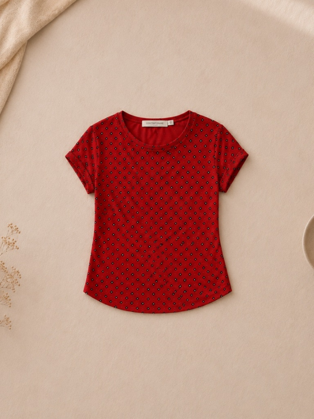 Simons Contemporaine Terracotta Geometric Print Draped Top XS